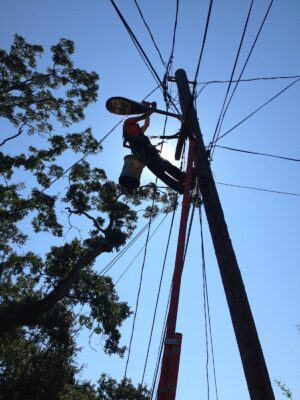 Worker Climbing a Pole